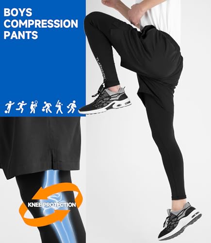 TLAENSON Boys Athletic Shorts with Leggings Kids 2 in 1 Football Pants with Zipper Pockets3