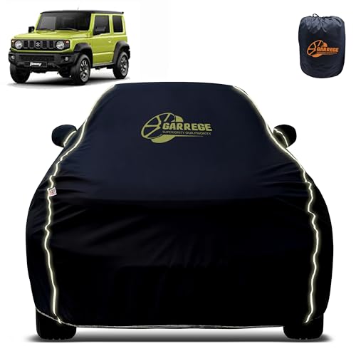 Image of Reflector Waterproof Car Cover for Maruti Jimny with Mirror & Antenna Pocket | All Weather Protection | Washable Fabric | Black Color