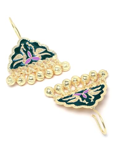 Image of Karatcart Silver Tone Diamond Shape Pink and Blue Carved Stone Studded Drop Earrings for Women