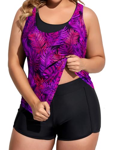 Image of Holipick Women Plus Size Swimsuits - Athletic 3 Piece Tankini with Shorts