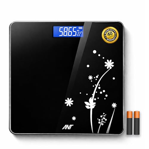 Image of ANT Flora Bud Digital Body Weight Weighing Scale, 180kg Capacity, 50g Accuracy, 5mm Tempered Glass, High Precision Strain Sensor, LCD Display, Auto On /Off, 2 AAA Batteries Included, 40M Warranty