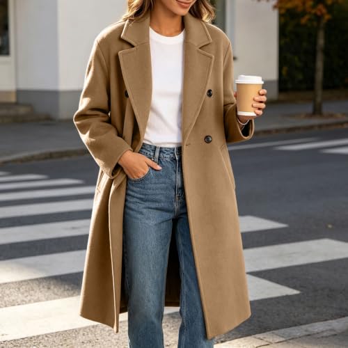 Long Winter Coats for Women Notch Lapel Double Breasted Trench Coat Peacoat - image 3