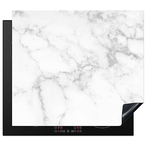 KitchenYeah© Cubre Vitrocerámica - Protector Vitroceramica Induccion 59x52 cm - Tapa Vitroceramica - Protector de Vitroceramica Mármol - Gris - Blanco - Estructura de mármol