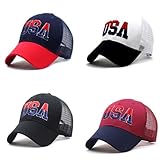 HQWHBU 4 Pack Patriotic American Flag Mesh Trucker Hat Embroidered Baseball Cap for Men Women Black