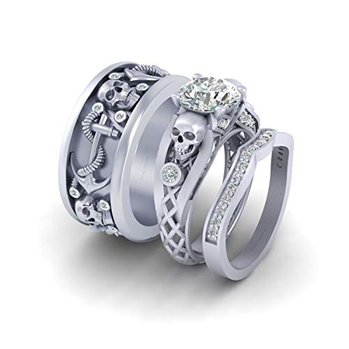 Bague tête de mort diamant argent sterling 925 massif homme