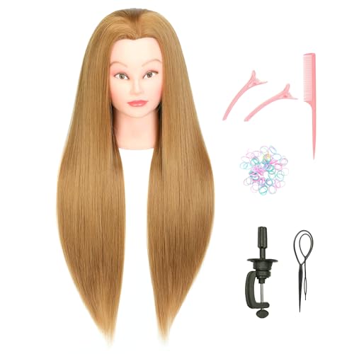FUTAI Mannequin Head 30 inches Long 80% Real Human Hair Manikin Doll Style Head for Braiding Styling Updos Curling Cutting Practice Cosmetology Training Display with Stand