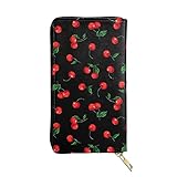 YISHOW Delicious Cherry Wallet Slim Thin Leather Purse Wallet With Zip Around Clutch Casual Handbag For Phone Key Credit Cards