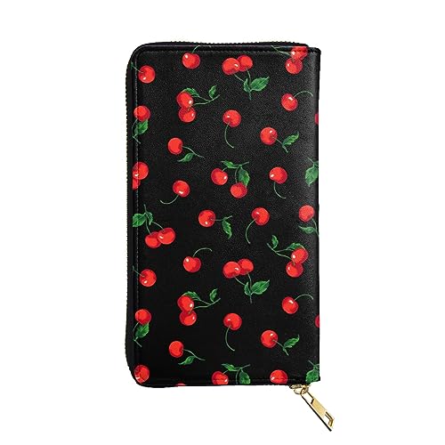 YISHOW Delicious Cherry Wallet Slim Thin Leather Purse Wallet With Zip Around Clutch Casual Handbag For Phone Key Credit Cards