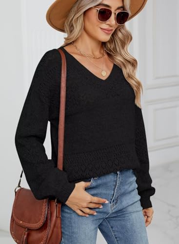 Image of JOCAFIYE Womens Sweaters Casual Long Sleeve V Neck Lightweight Hollow Out Pullover Sweater Tops