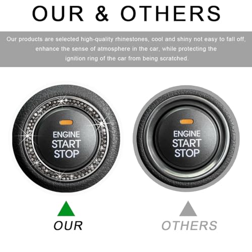 Image of Car Bling Crystal Rhinestone Engine Start Ring Decals, Sparkling Diamond Car Push Start Button Ignition Ring Sticker, Auto Key Ignition Knob Ring Decoration for Women Girls (Bright Black)