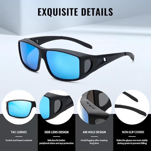 Myiaur Polarized Fit Over Glasses Sunglasses for Men Women, Trendy Wrap Around Sunglasses UV Protection for Driving (2 Pack)4