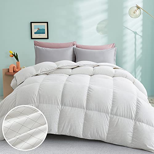 puredown ® White Grid Feather Down Comforter Twin Size, All Season Medium Warmth Duvet Insert with Corner Tabs, Graphene Anti Static Cover Bedding Comforters for Bedroom (White Grid, Twin, 68"x88")