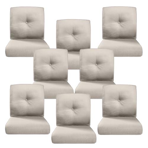 Image of Luxury 4 inch Thick Outdoor Cushion Set of 8 - 22x24 Patio Furniture Cushions with 28D High-Density Foam, Water-Resistant & Fade-Resistant Fabric, Removable Covers for Patio Furniture Sofa Couch -Beige