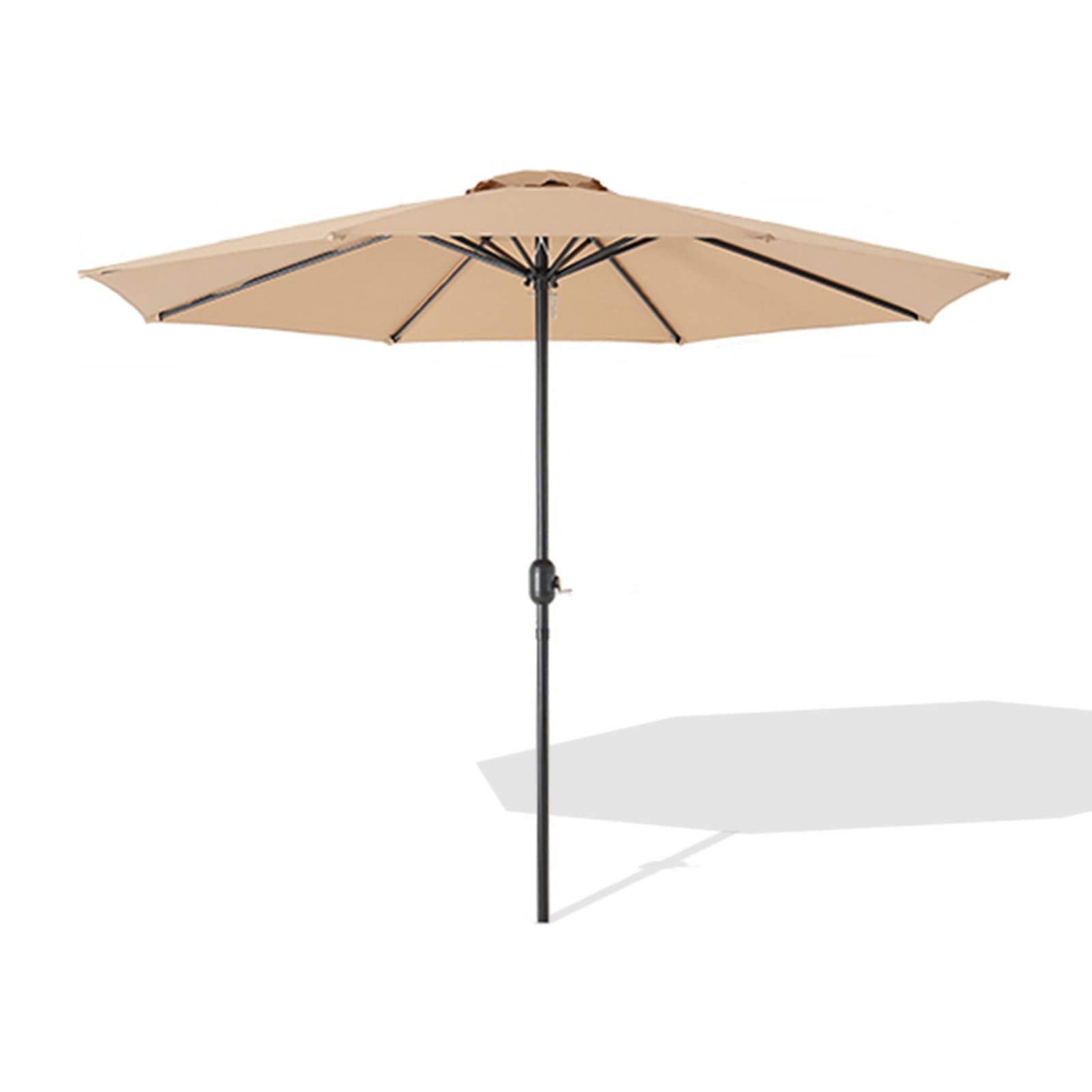 Duży Parasol Ogrodowy 9 Stóp, Stół Do Użytku Na Zewnątrz, Odporny Na Promieniowanie Uv, Okrągły Parasol Ogrodowy Z Korbą, 8 Solidnych Żeber Do Ogrodu, Basenu, Tarasu,Khaki-9ft/270cm