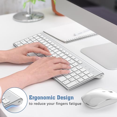 Image of J JOYACCESS Rechargeable Wireless Keyboard Mouse Combo- Ultra Slim Compact Full Size White Keyboard and Mouse,2.4G Quiet Corelesss Keyboard and Mouse for iMac，Mac， Laptop,Desktop,PC,Computer,Windows