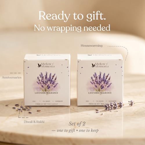 Image of Lavender Scented Candles for Gift (Set of 2) Essential Oil Aromatherapy Candle for Home | Soy Wax, 50+ Hrs Burn | Scented Candle Gift Set for Women, IFRA Certified, Reusable Floral Jars