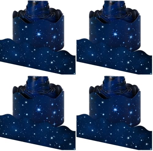 Image of Whaline Galaxy Bulletin Board Borders Space Border Trim Blue Starry Night Sky Die-Cut Scalloped Border Trim for Back to School Classroom Office Chalkboard Decoration (Pack of 4)