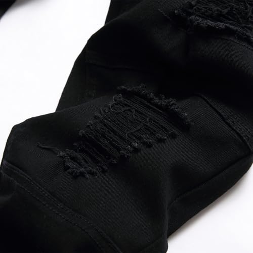 Men Slim Stretch Jeans, Distressed Straight Leg Skinny Hole Jean, Fashion Comfort Casual Outdoors Solid Denim Pants4