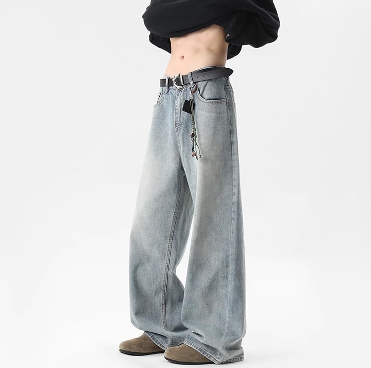 Men's American White Denim Jeans Straight Wide Leg4