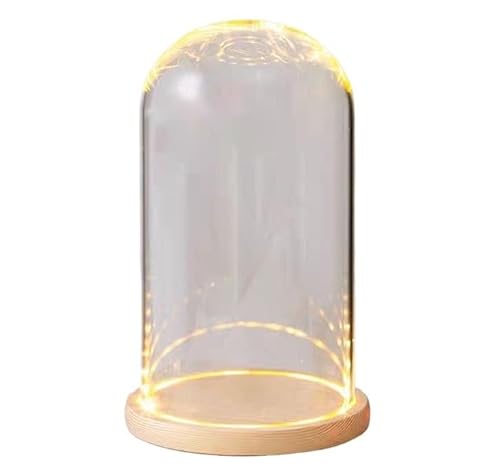 NLKJIOQA Glass Dome Cloche Bell Jar,1Sets With Wood Color Glowing Base For Plants Collectible Figure Candles Medals(Wood Color,9*18cm)