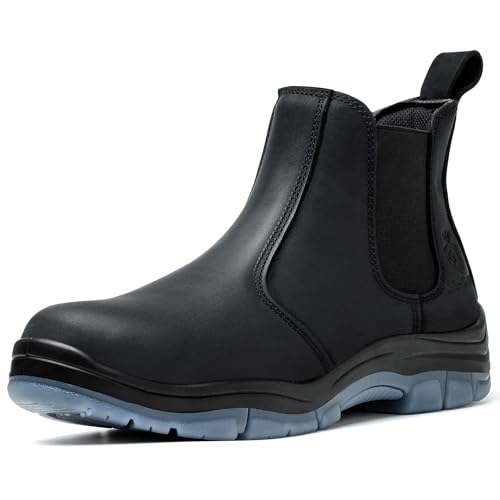 Image of Composite /Steel Toe Chelsea Work Boots for Men Fashion Classic Ankle Industrial Construction Insulated Safety Shoes 6 Inch Full Grain Leather Brown Black