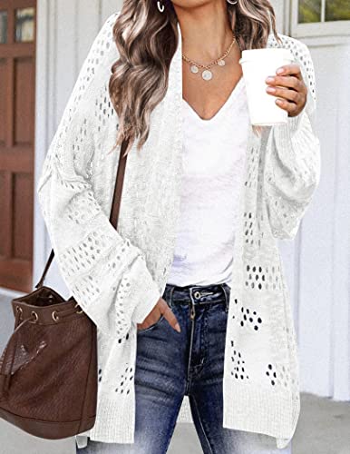 Image of HOTOUCH Lightweight Crochet Cardigan for Women Long Sleeve Open Front Knit Oversized Cardigans Sweaters