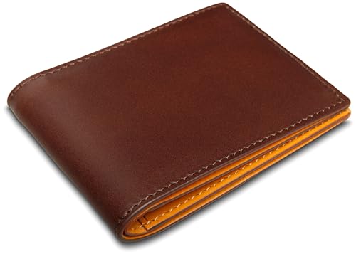Bosca Men's Leather Wallet - Small Bifold Italia Vegetable-Tanned Dark Brown & Tan Contrast Leather, 6 Card Slots, Matte Finish 3" h x 4" w x .5" d2