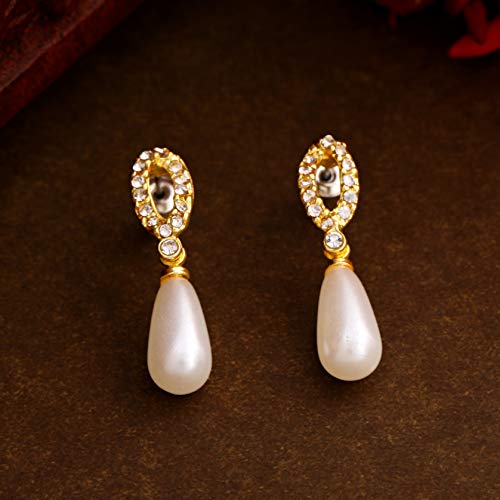 Image of Estele Women's Gehena - Gold Tone Petal Pearl Drop Earrings