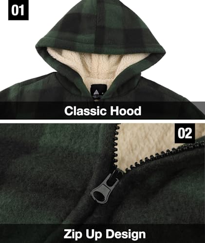 Image of GEEK LIGHTING Boys Flannel Jacket Sherpa Lined Hoodies Zip Up Fleece Plaid Shirt Jackets Winter Outdoor Coat Warm