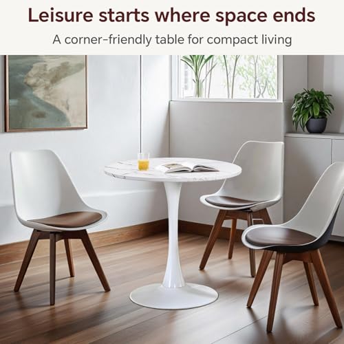 Image of Round Dining Table 27.5 inch Faux Marble White Tulip Table with Pedestal Base for 2-4 People Small Space - Kitchen Living Room Cafe