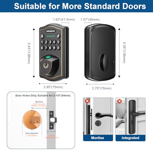 Image of Smart Deadbolt Door Lock with Keypad, Fingerprint Keyless Entry Door Lock, Electronic Keypad Deadbolt for Front Door, Biometric, Anti-Peeping Password, Auto Lock, Easy Installation
