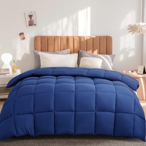 Premium Soft Smooth Full Size Comforter All Seasons 2100 Series Lightweight Quilted Down Alternative Summer Hotel Comforter Duvet with 8 Corner Tabs Breathable 3D Filling (Navy Blue, Full (82"x86"))
