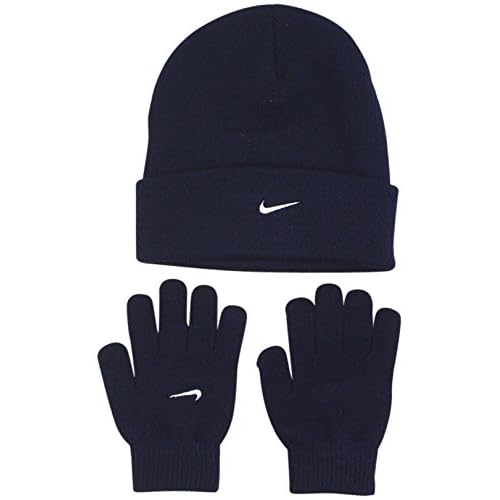 Nike Size 8-20 Navy Knit Beanie/Gloves Set (One Size)