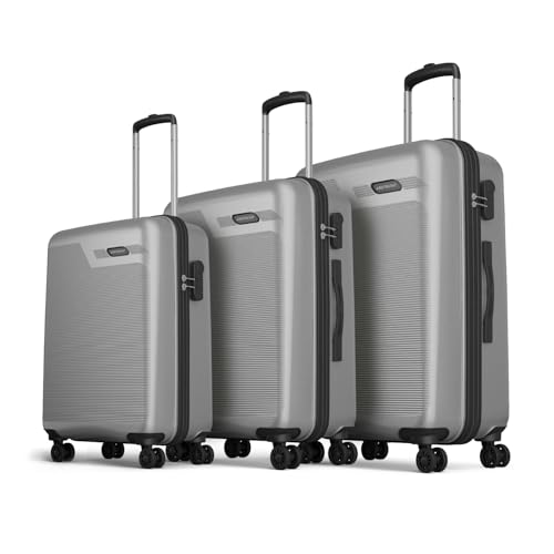 Image of Aristocrat Axis Set of 3 Trolley Bag 56, 66 & 76cm | Small+Medium+Large | Hard Luggage | Smooth 8-Wheel Suitcase | Combination Lock with Sturdy Zipper | 3-Year International Warranty (Silver)