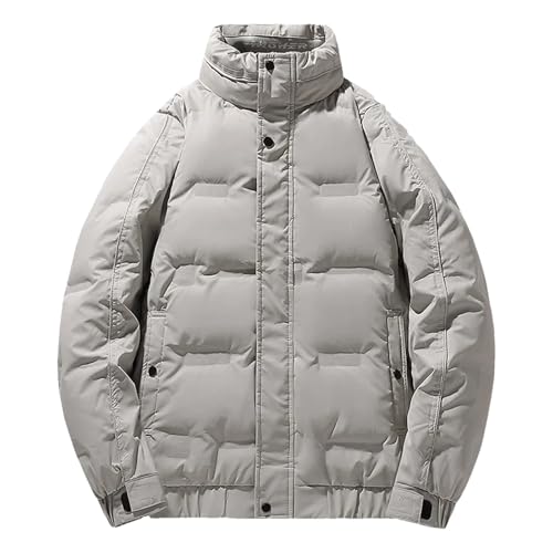 Chaqueta de plumón para hombre, informal, holgada, cálida, para deportes al aire libre, cuello alto, caqui, S