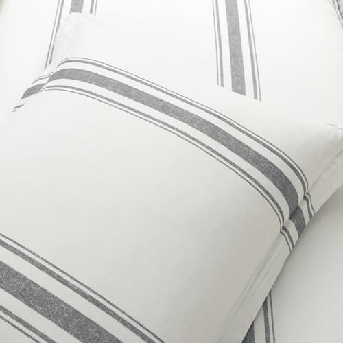 Image of Lush Decor Farmhouse Stripe Reversible Cotton Duvet Cover Twin XL Size 2 Piece Set Dark Gray - Twin XL Bedding Set - Striped Duvet Cover - Dorm Essentials