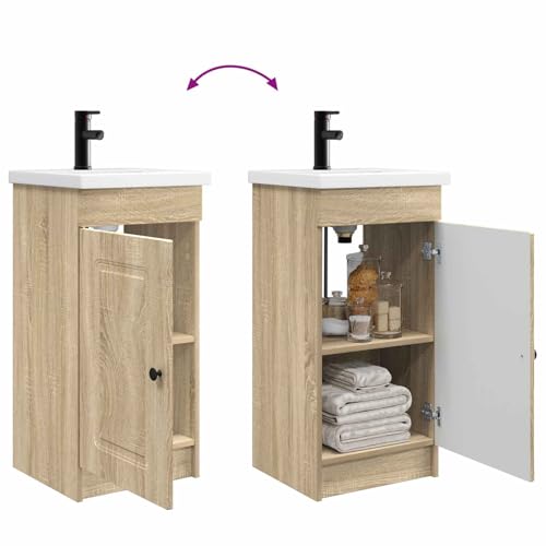 Mueble de baño con lavabo y puerta para organizar espacios reducidos o de invitados 7