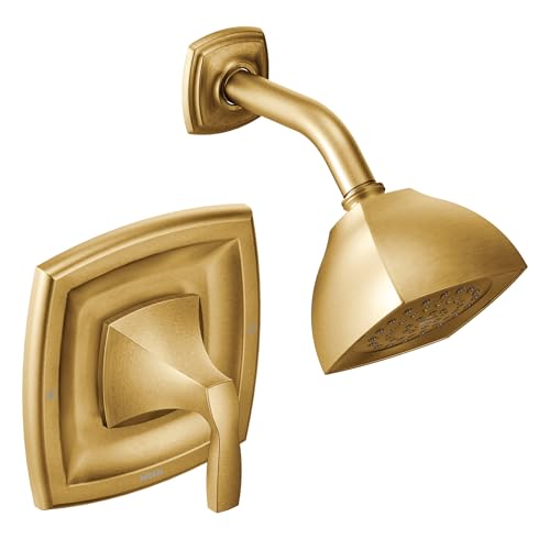 Moen Voss Brushed Gold Posi-Temp Posi-Temp Pressure Balancing Shower Trim Featuring Showerhead and Shower Lever Handle, Valve Required, T2692BG