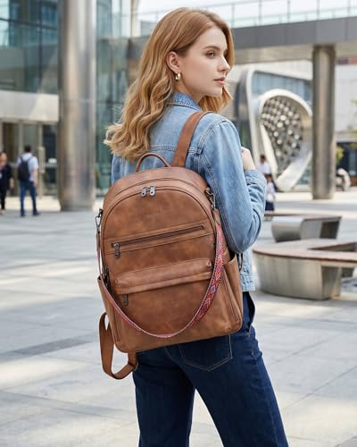 Image of FADEON 15.6 Inch Laptop Backpack Purse for Women, Large Capacity | Vegan Leather Backpack with Padded Straps, Laptop & iPad Slots Fits 13 inch, 14 inch & 15.6 inch, Roomy for Daily, Work & Travel