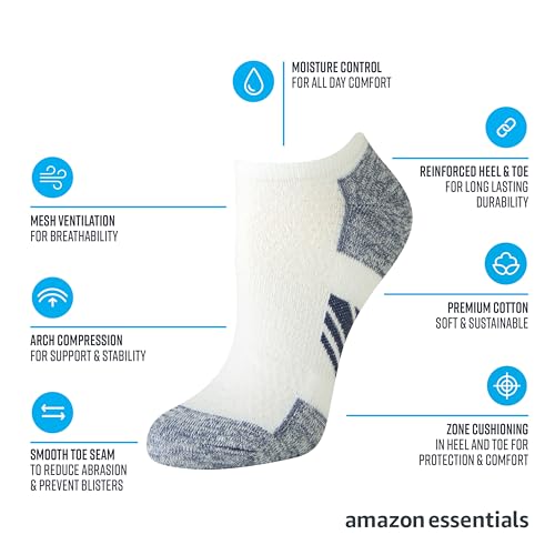 Image of Amazon Essentials Women's Performance Cushioned Breathable Cotton Athletic No-Show Sports Socks, 6 Pairs