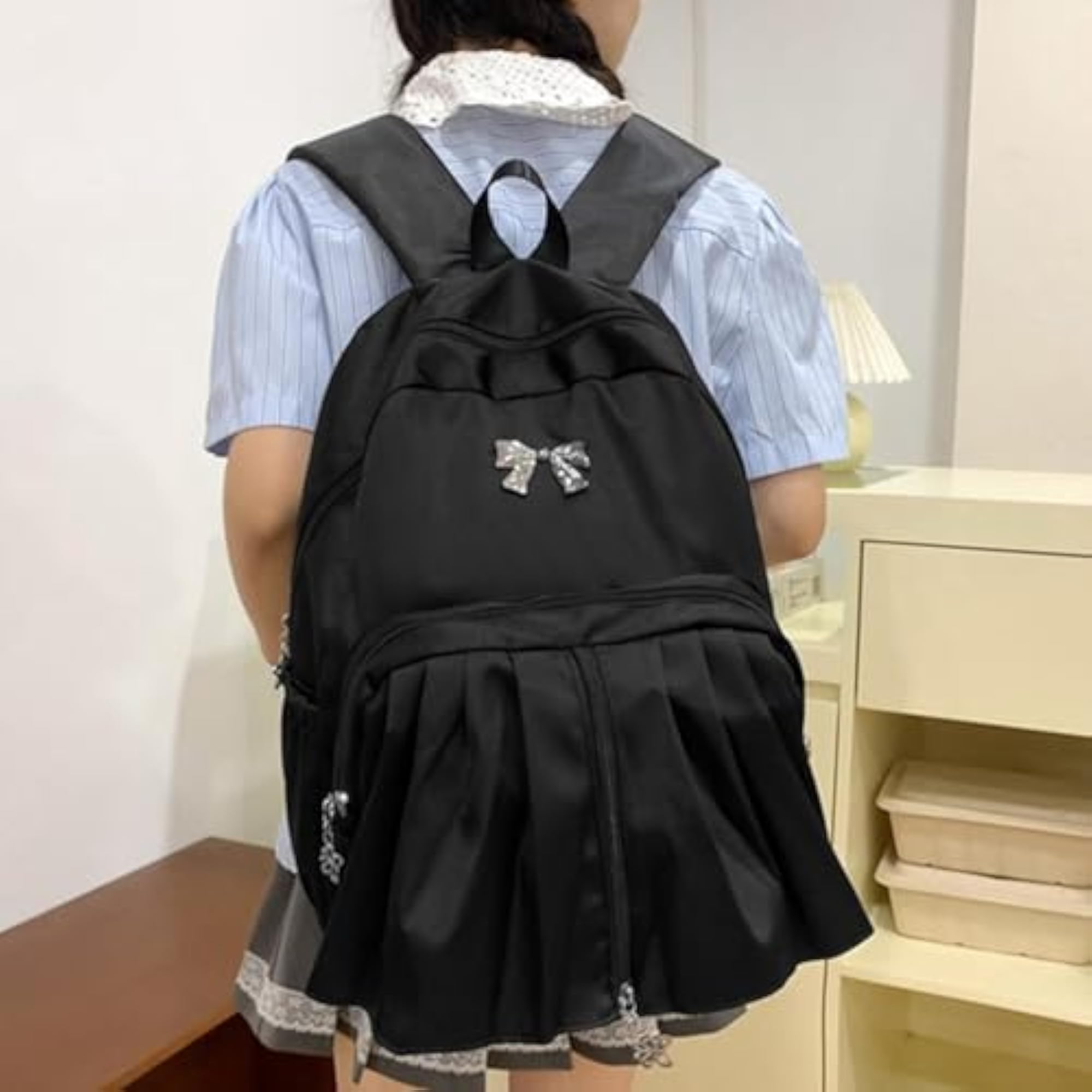 Fashion Backpack Transparent Front Pocket Daypack for Camping Party Shopping Black