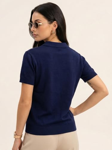 Image of JUNEBERRY Women's Flatknit Solid Half Sleeve Polo T-Shirt with Collared Neck, Casual Style for Office, Travel, (Sizes S to 2XL)