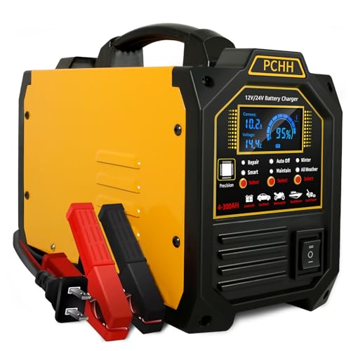 PCHH 12V 24V Car Battery Charger Heavy Duty, 0-15A Automatic Battery Maintainer, Smart Trickle Charger for Automotive Car Truck Motorcycle RV AGM and Lead Acid Batteries Deep Cycle by PCHH - Used condition - CA$129.91
