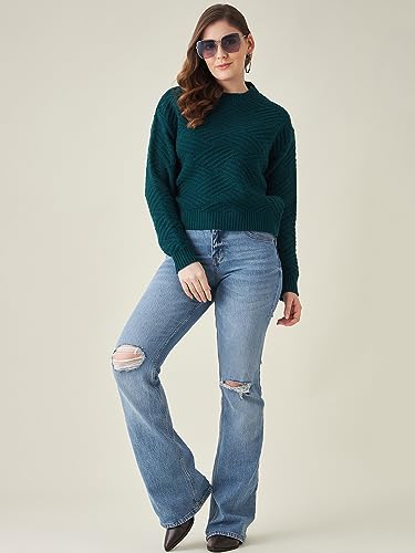 Image of Modeve Self Design Round Neck Casual Women Crop Top Sweater||Winterwear||