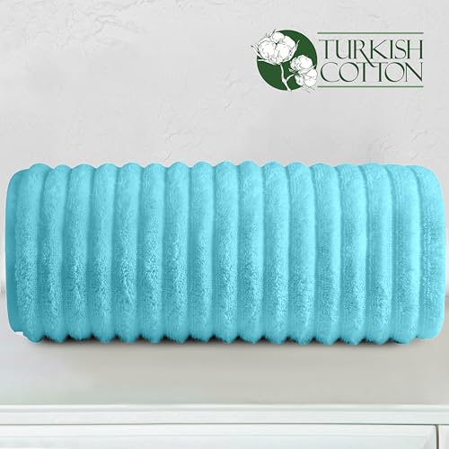 Image of Elegant Comfort 100% Turkish Cotton Corduroy Ribbed Luxury Jumbo Bath Towel Ultra Soft - 35 x 70 Inch - Luxury Spa Premium Hotel Quality Highly Absorbent and Quick Dry Large Bath Towel, Aqua