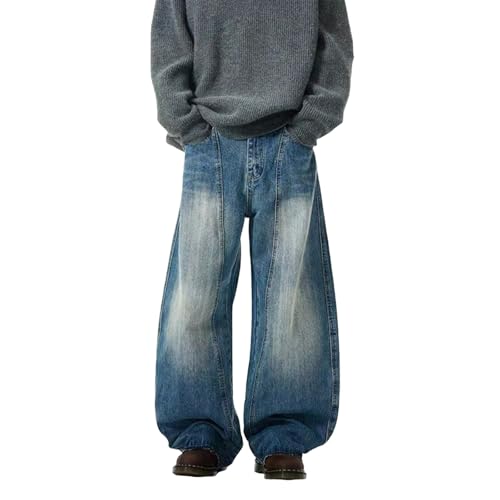 Jeans Pants Trousers Denim Trendy Street Retro Washed Blue Loose Wide Leg Casual Commuting Straight for Men