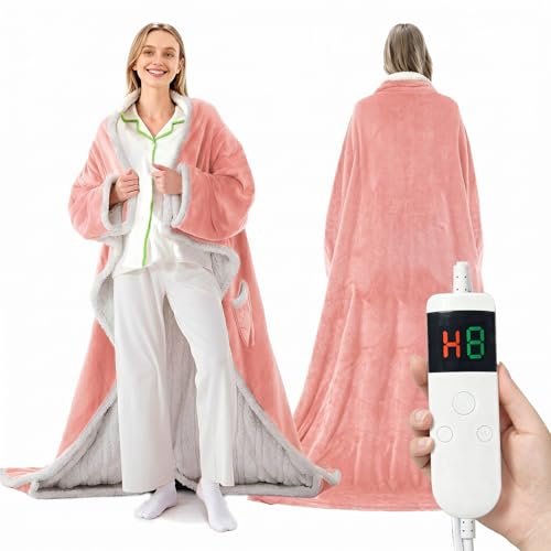 Image of Wearable Heated Blanket With Sleeves & Foot Pocket, Heated Throw Blankets Fast Heating Blanket With 10 Heat Settings Auto Shut Off Over-Heat Protection-Warm Gift, Machine Washable, 52 inch*72 inch+18 inch
