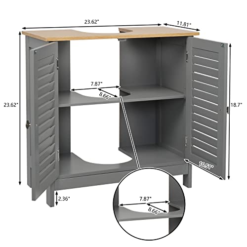 BOSTEU Under Sink Bathroom Cabinet, Freestanding Under Basin Cabinet with 2 Internal Shelves & Shutter Style Doors - Image 3
