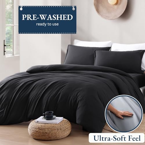 Lane Linen Duvet Cover Twin Size Set - 1 Duvet Cover with 1 Pillow Sham - 2 Pieces Comforter Cover with Zipper Closure - Ultra Soft Brushed Microfiber, 68 X 90 Inches (Twin/Twin XL, Black) by LANE LINEN - Image 2