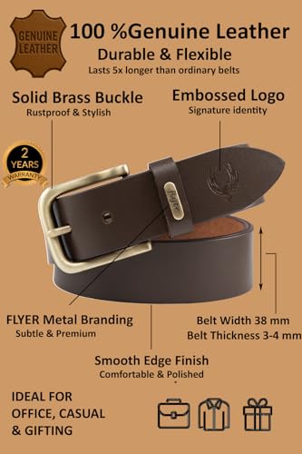 Image of Flyer Genuine Leather Oversize Belt for Men - Plus Size Waist 44 to 72 Inch - Heavy Duty XL Leather Belt Brown with Pin Buckle - Adjustable Big and Tall Waist Belt - Gift Box & 2-Year Warranty - BR908